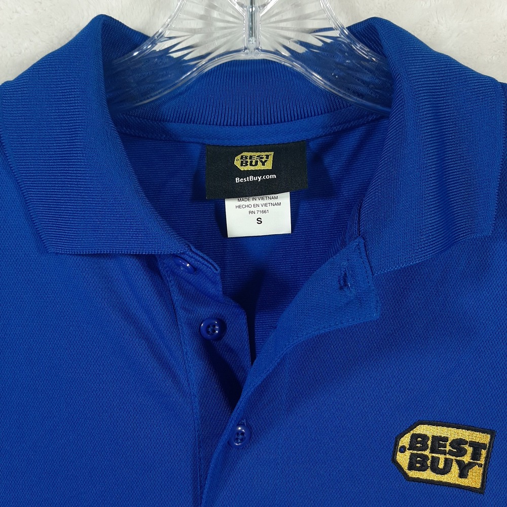 Best Buy Employee Uniform Polo Shirt Blue Short Sleeve Pique Knit Mens S